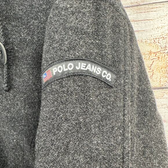 Vintage Polo Jeans Co Ralph Lauren Wool Blend Overcoat Jacket Mens M Black Gray - Picture 7 of 15